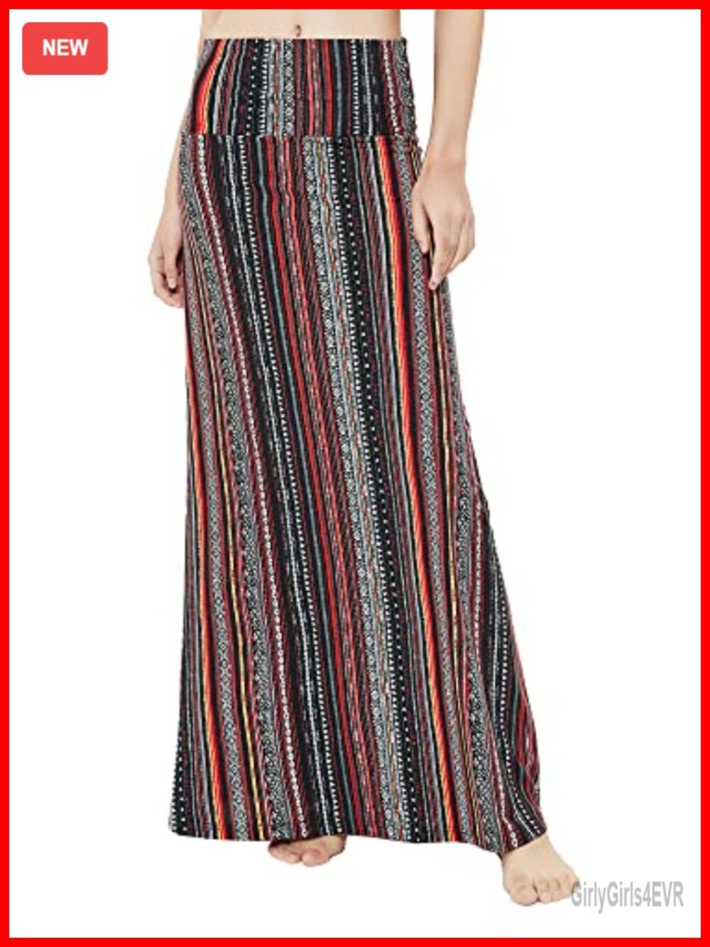 Women's Flare Maxi Skirt Spandex Fold-Over High Waist Long Casual